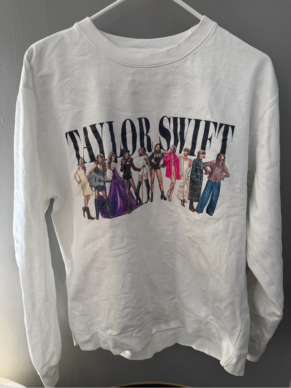 Taylor Swift eras White Crewneck Sweater with Multicolor Tour Graphic size large